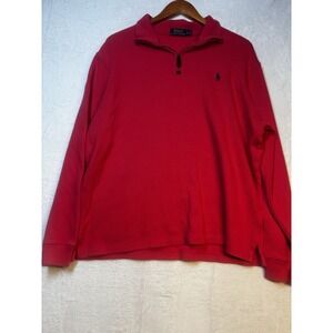 Ralph Lauren Polo Sweater Mens Large Red Pony Knit Pullover Zip Sweatshirt Faded